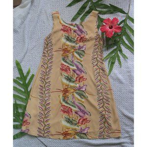 MADE IN HAWAII | tan shift dress w/ tropical floral print